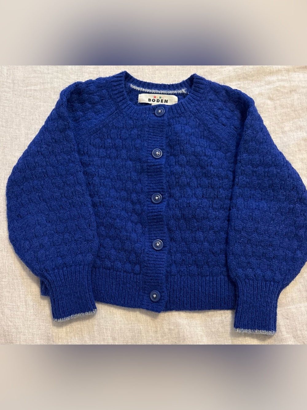 Mini Boden Girls Royal Blue Wool Blend Knit Cardigan Sweater 3-4Y